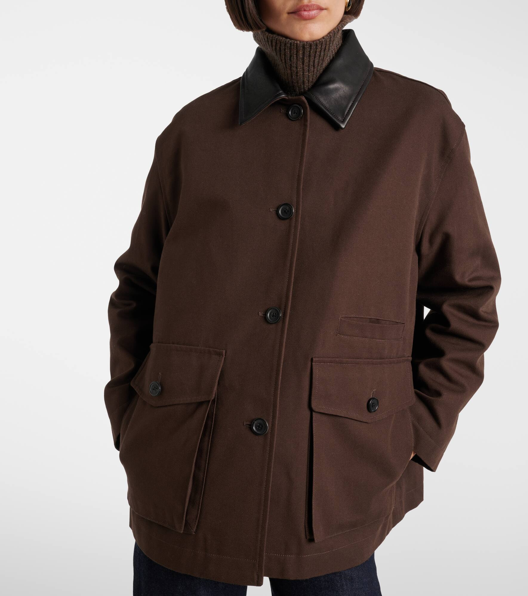 Leather-trimmed cotton jacket - 6
