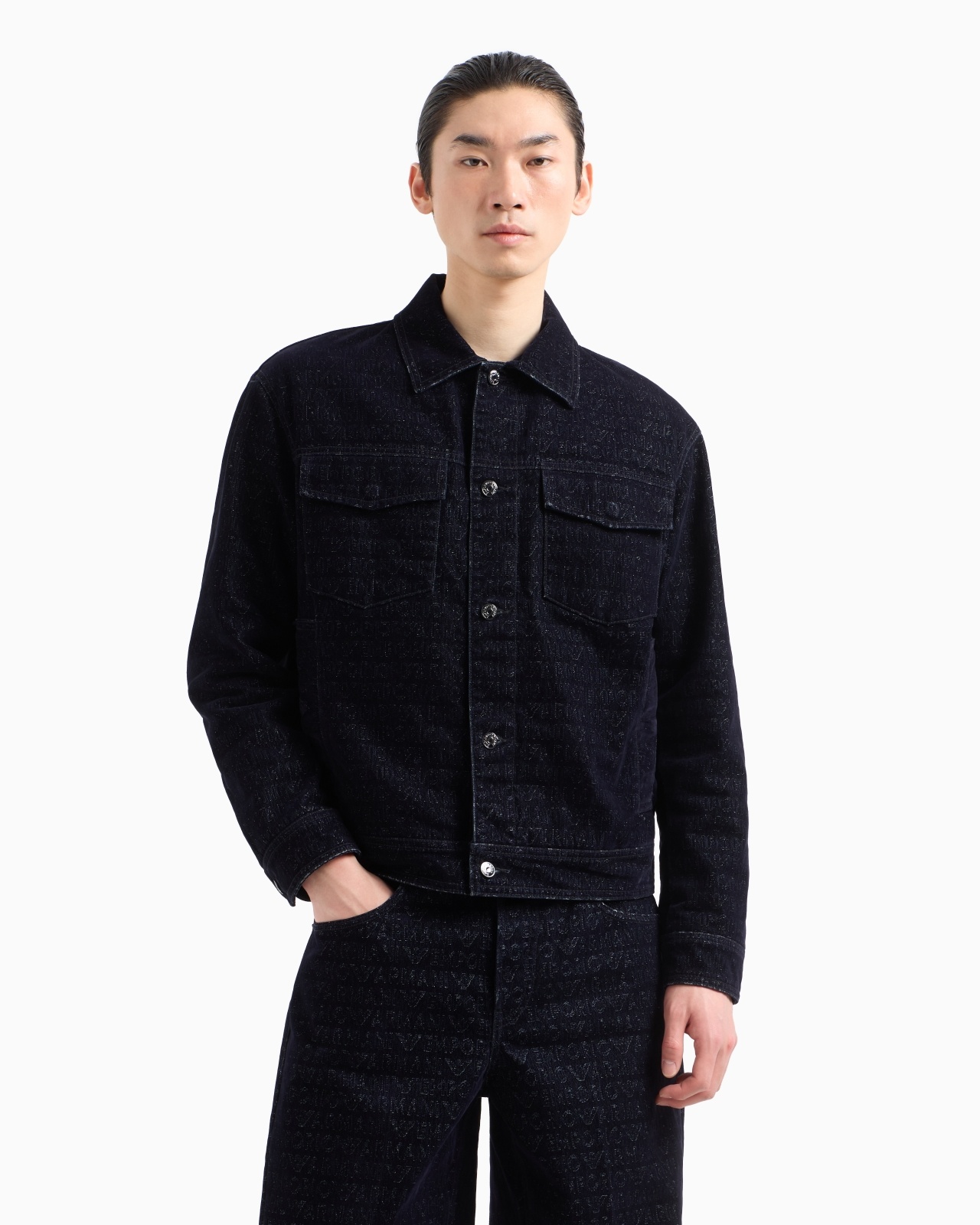 DENIM JACKET WITH ALL-OVER FLOCKED LOGO LETTERING - 2