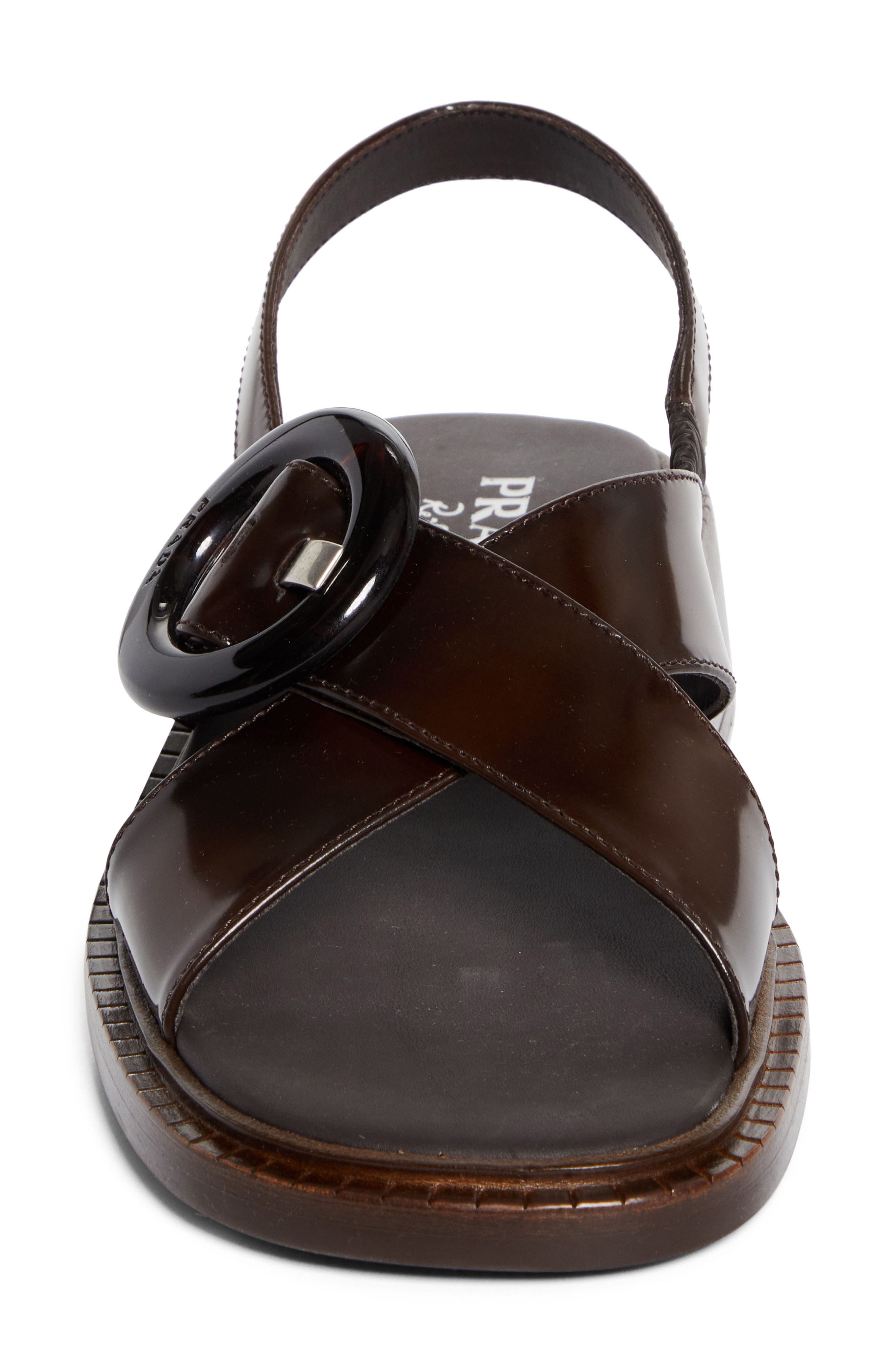 Prada Crisscross Calfskin Leather Sandal in Bruciato at Nordstrom - 4