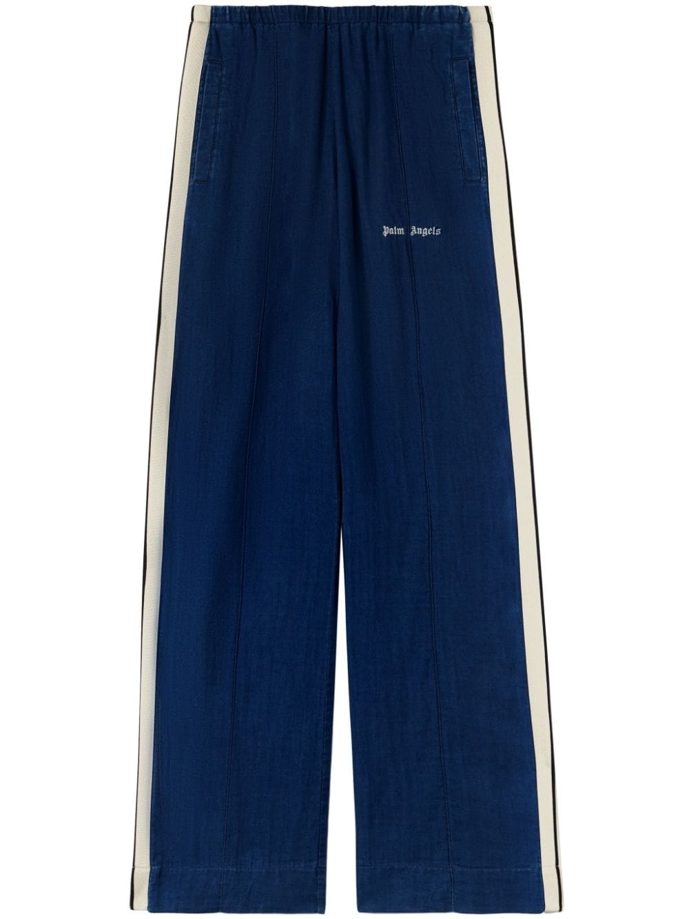 side-stripe chambray trousers - 1