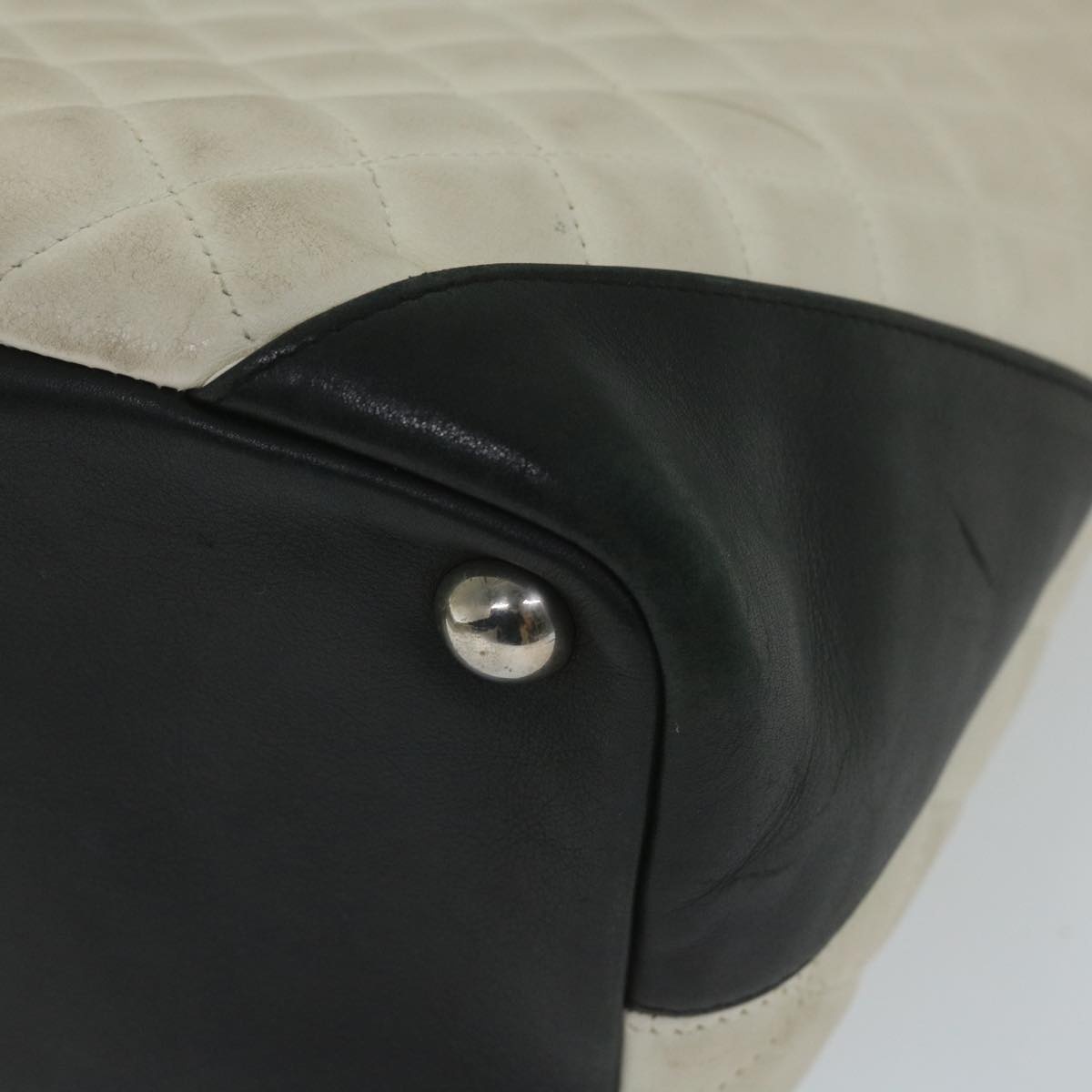 CHANEL Cambon Line Tote Bag Leather White CC - 12