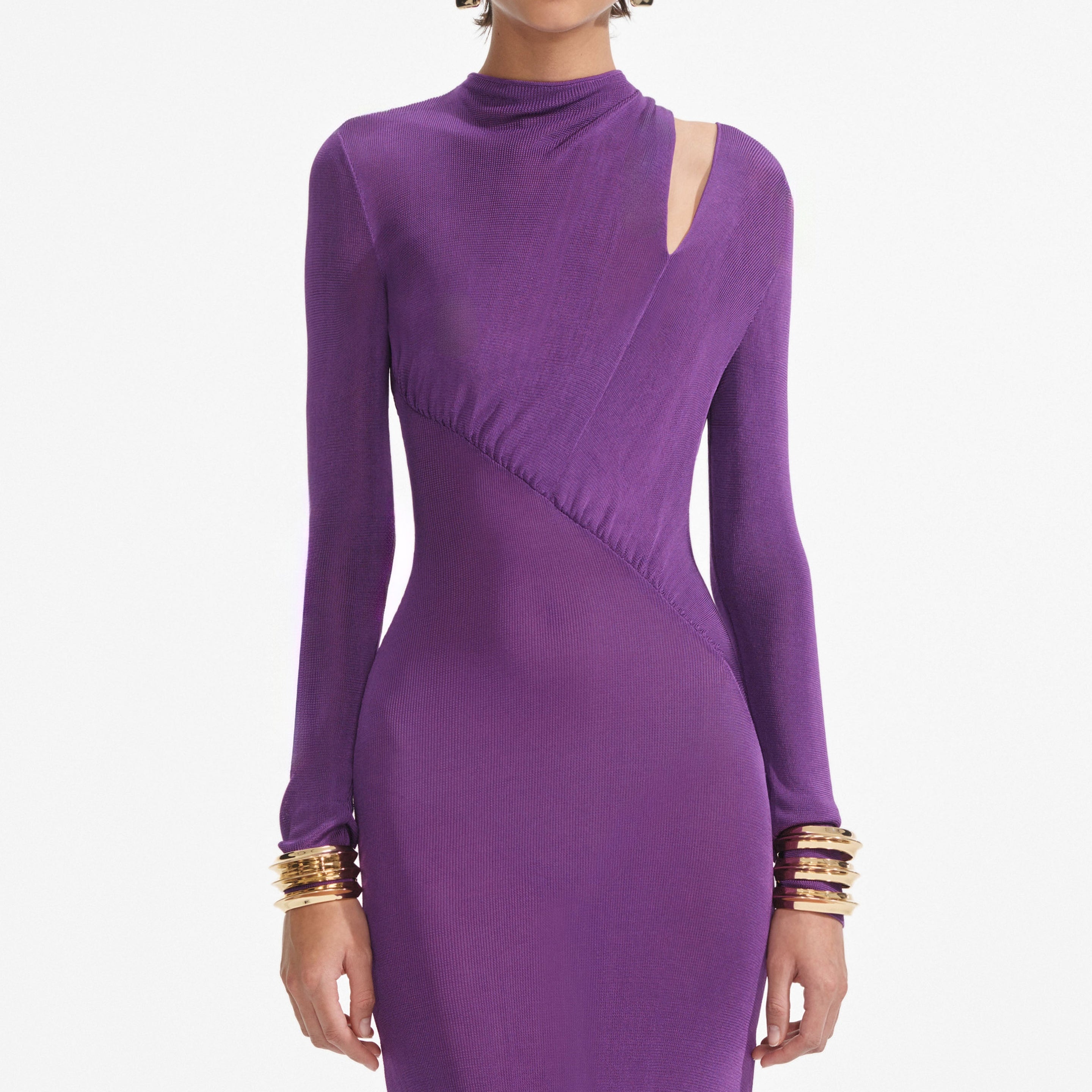 Purple Cut Out Viscose Knit Maxi Dress - 4