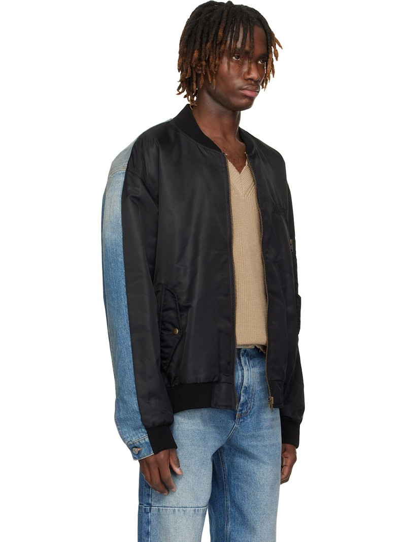 Black Sports Denim Bomber Jacket 2