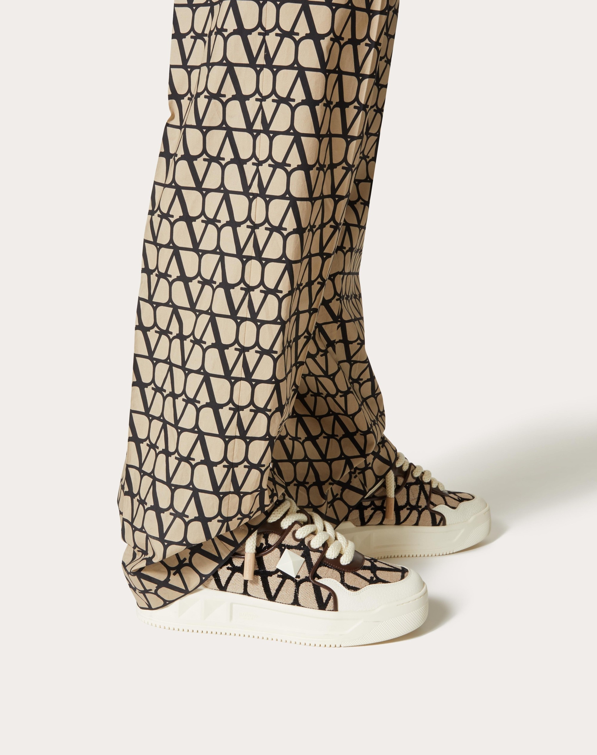 ONE STUD XL LOW-TOP SNEAKER IN NAPPA LEATHER AND TOILE ICONOGRAPHE FABRIC - 6