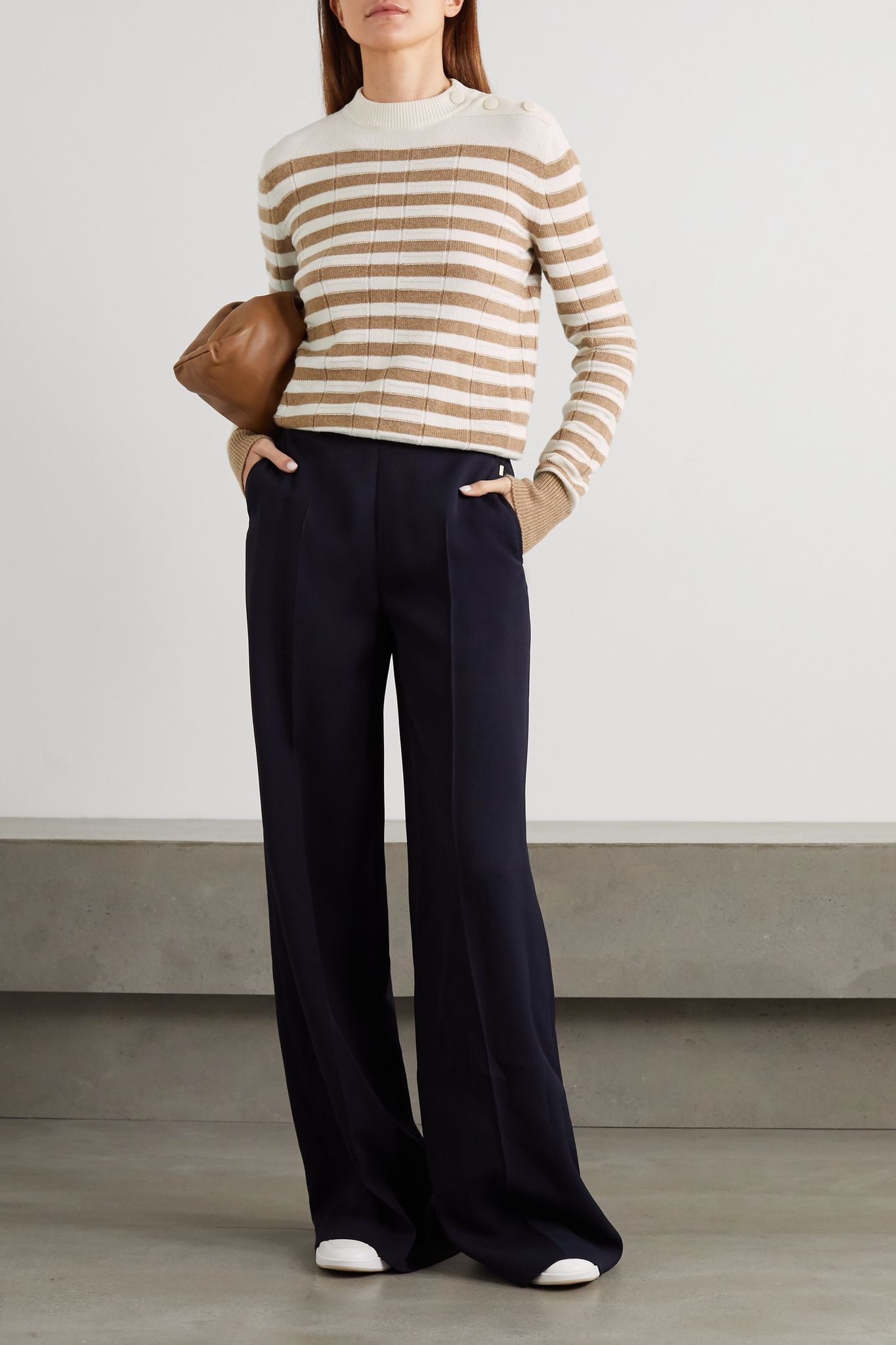 Button-detailed striped cashmere sweater - 2