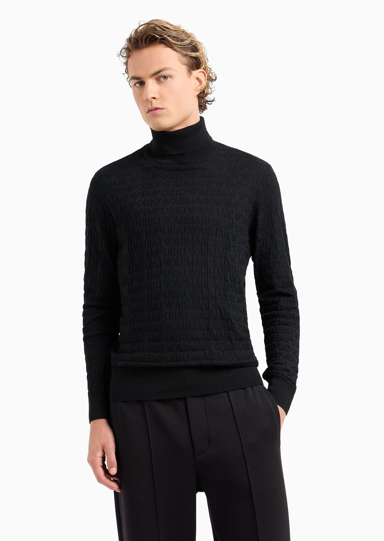 Virgin-wool rollneck jumper with all-over devoré lettering - 2