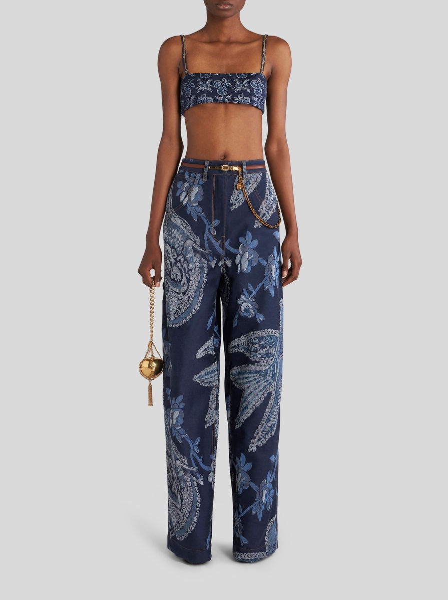 Etro DENIM JACQUARD CARGO JEANS WITH BIRDS | REVERSIBLE