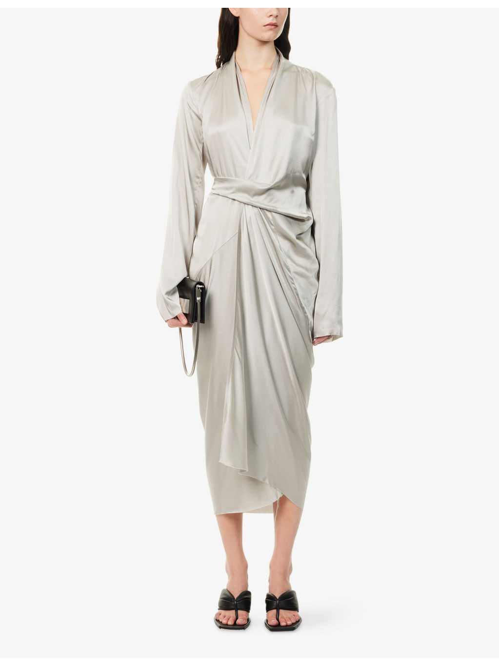 Wrap V-Neck Woven Midi Dress - 2