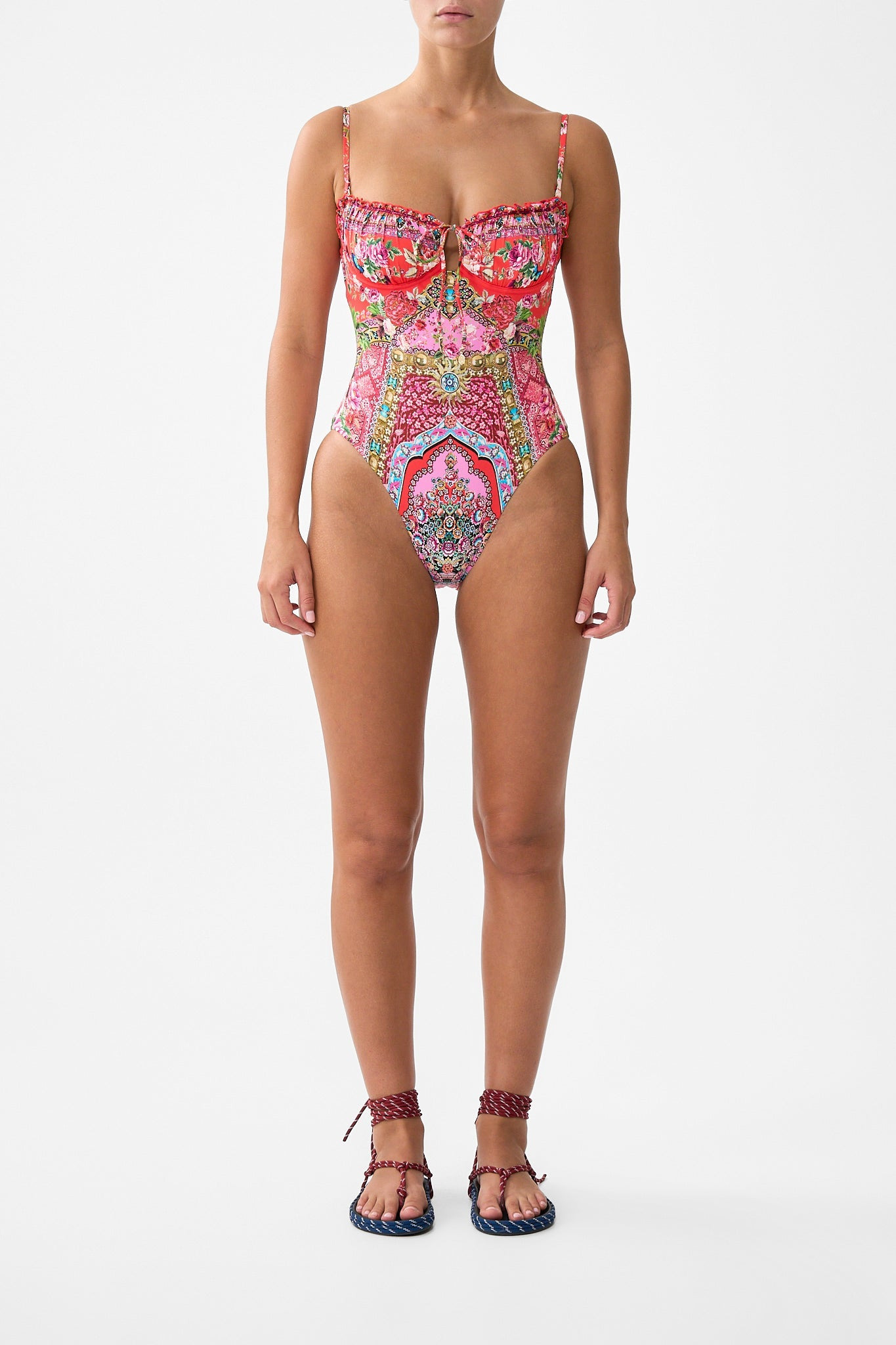 RUCHED CUP UNDERWIRE ONE PIECE WITH FRONT TIE - 2
