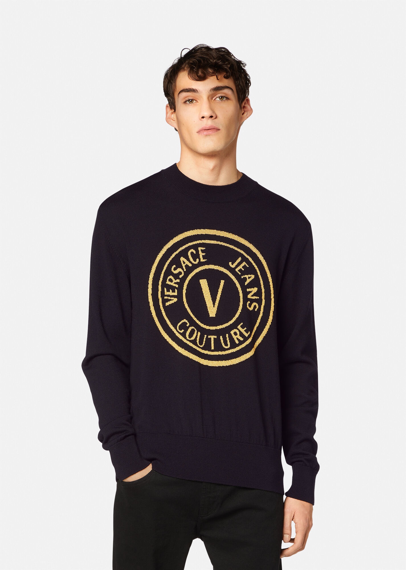 V-Emblem Knit Wool Sweater - 3