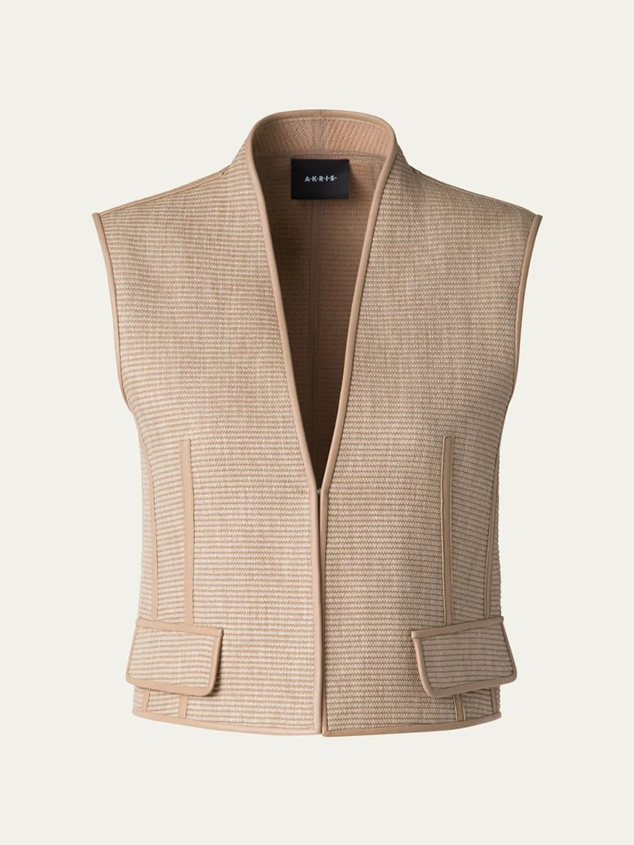 Alvaro Short Raffia Leather-Trim Vest - 1