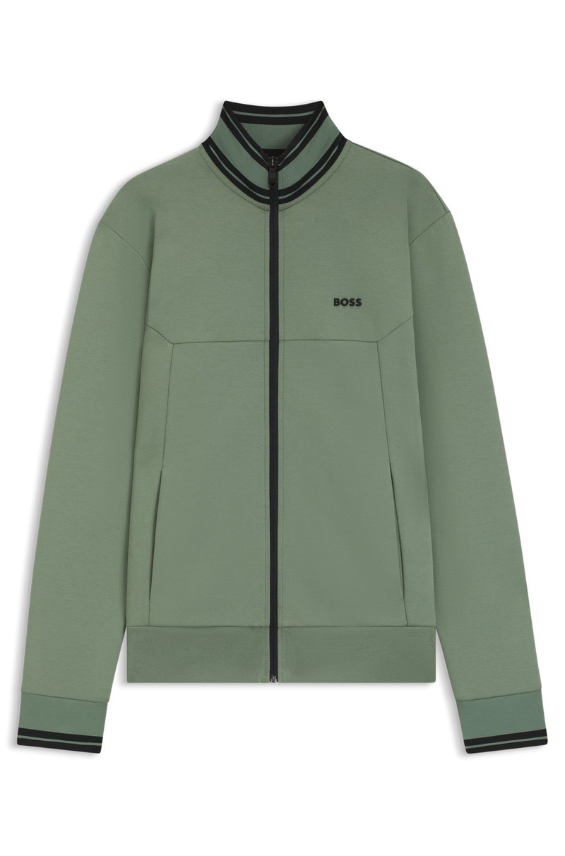 STRIPE-DETAIL ZIP-UP SWEATSHIRT IN A COTTON BLEND 1