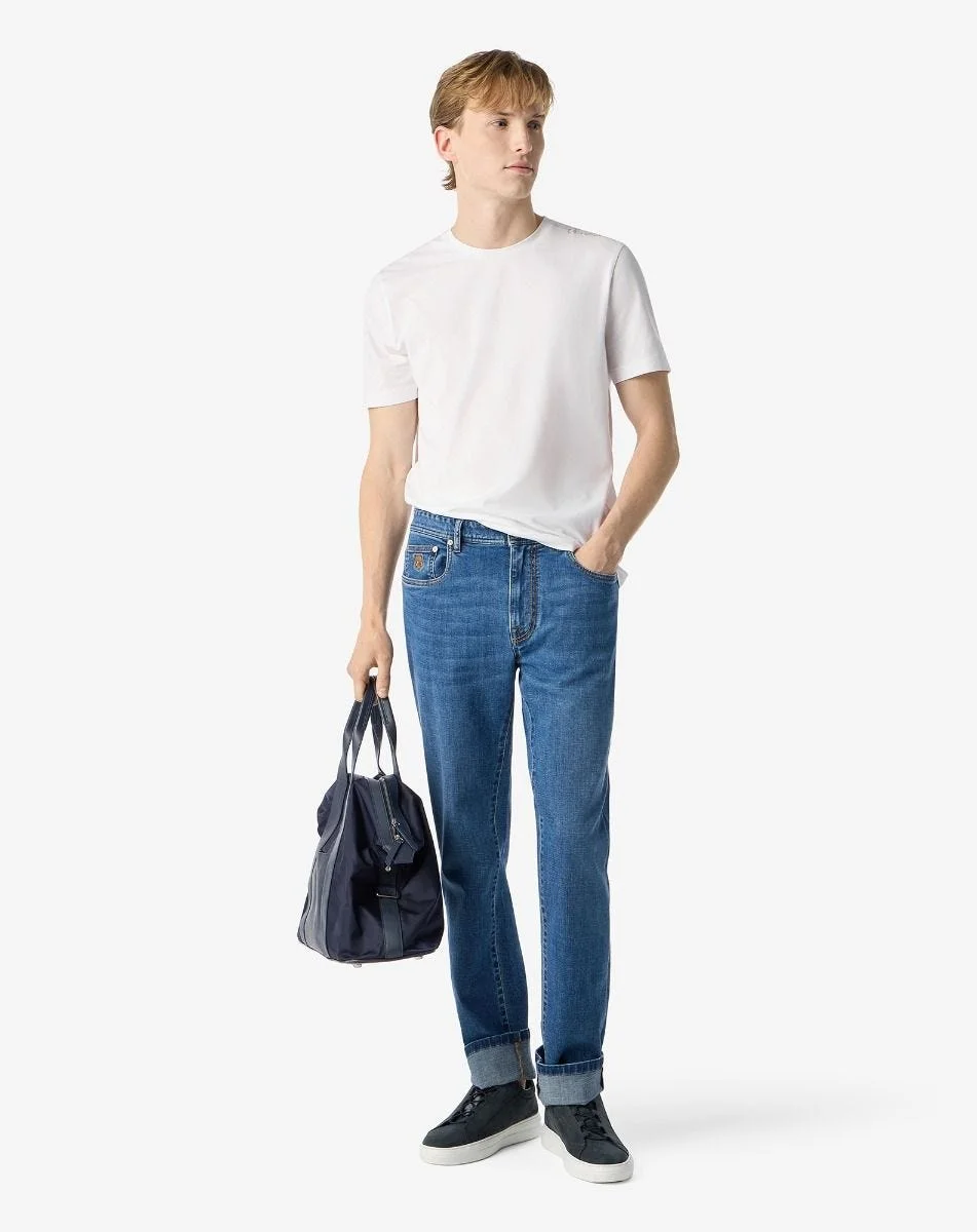 5-pocket trousers made from blue 10 oz stretch denim - 1