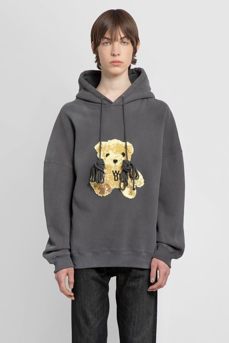 We11 done men's charcoal teddy bear hoodie - 1