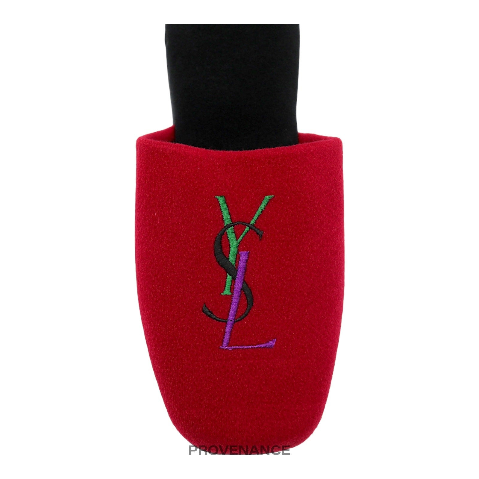 Yves Saint Laurent YSL Logo Slipper - Red Velour - 5