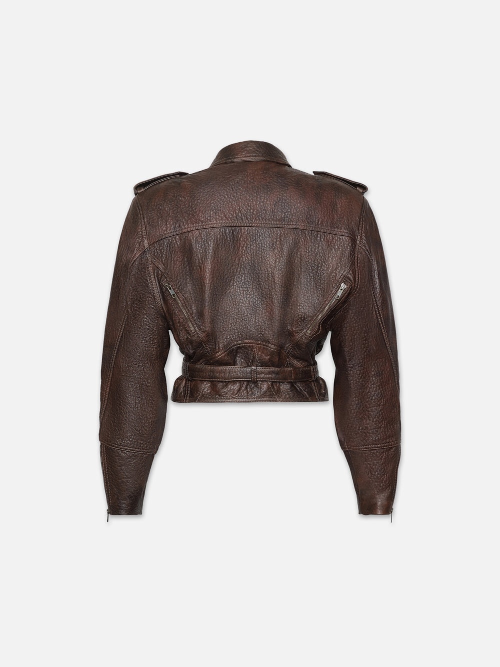 Strong Shoulder Leather Moto Jacket in Chestnut - 4