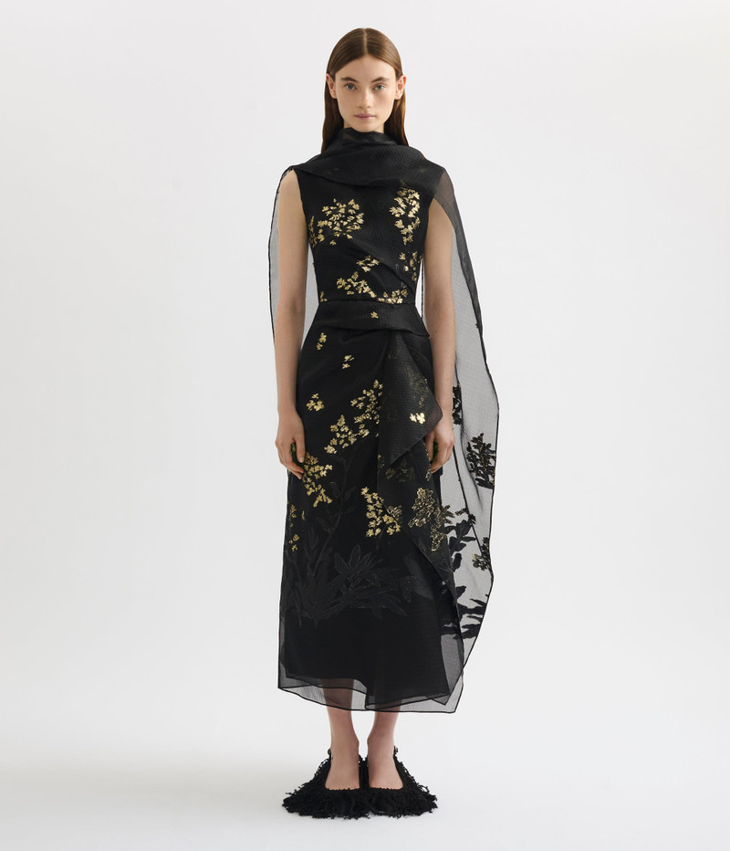 ORGANZA FIL COUPÉ DRAPED MIDI DRESS 4