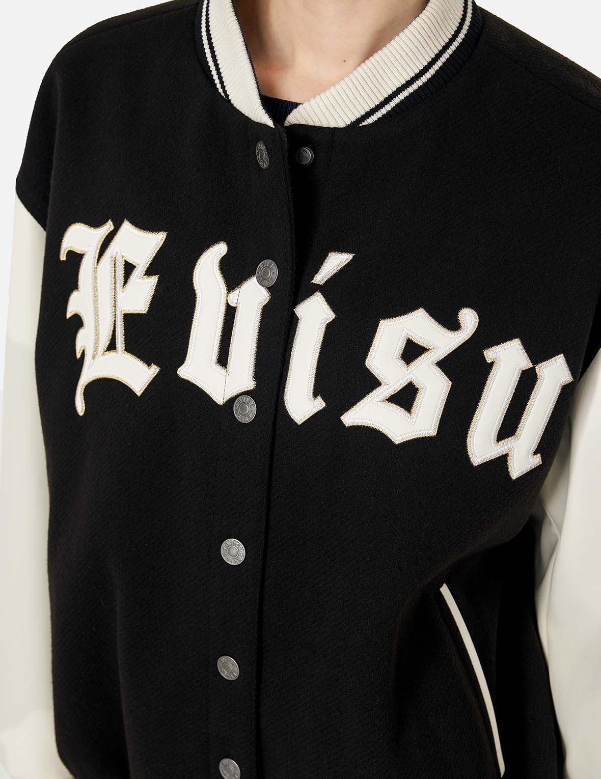 KAMON AND LOGO EMBROIDERY FASHION FIT VARSITY JACKET - 9