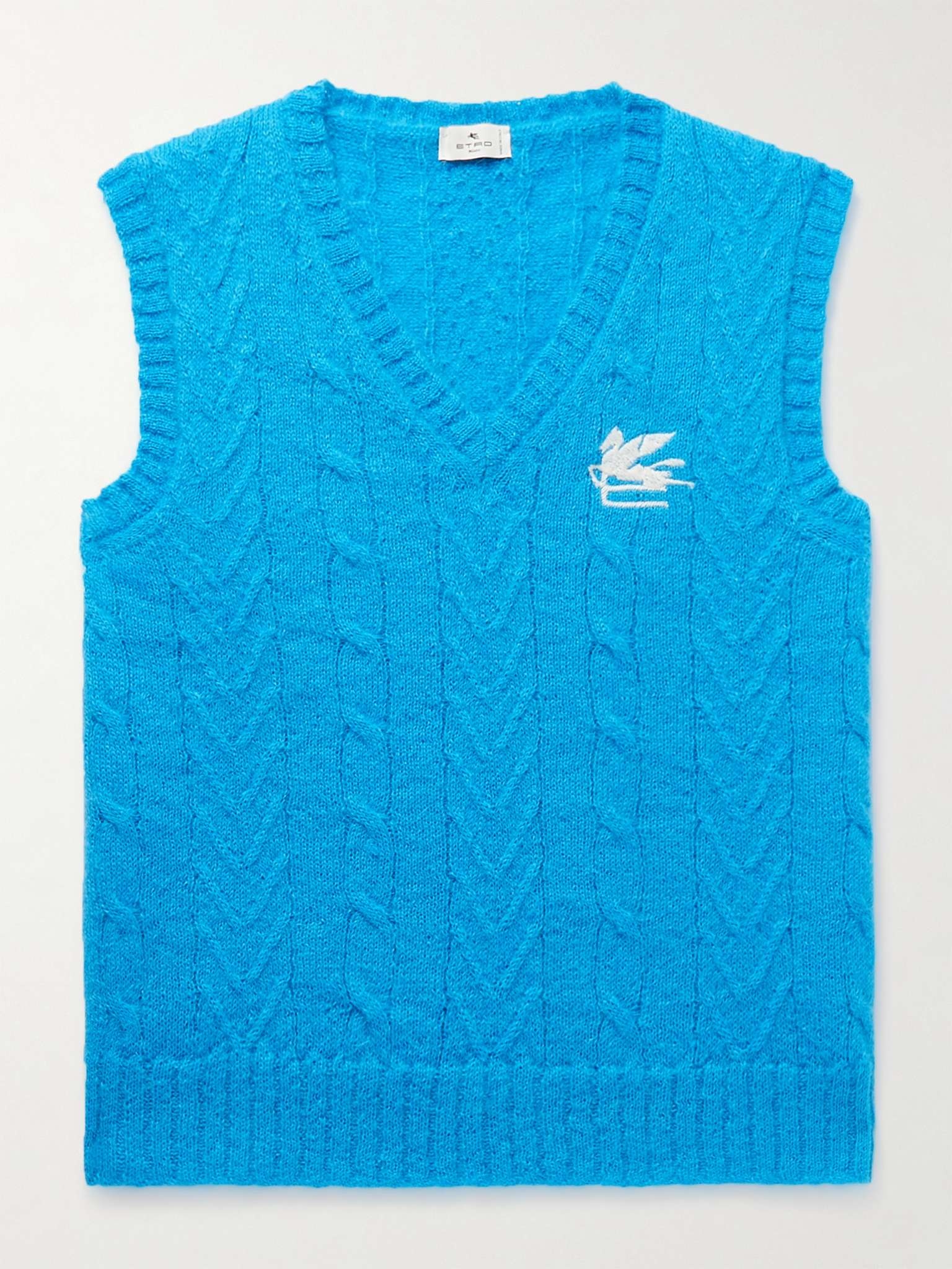 Slim-Fit Embroidered Cable-Knit Mohair-Blend Sweater Vest - 1