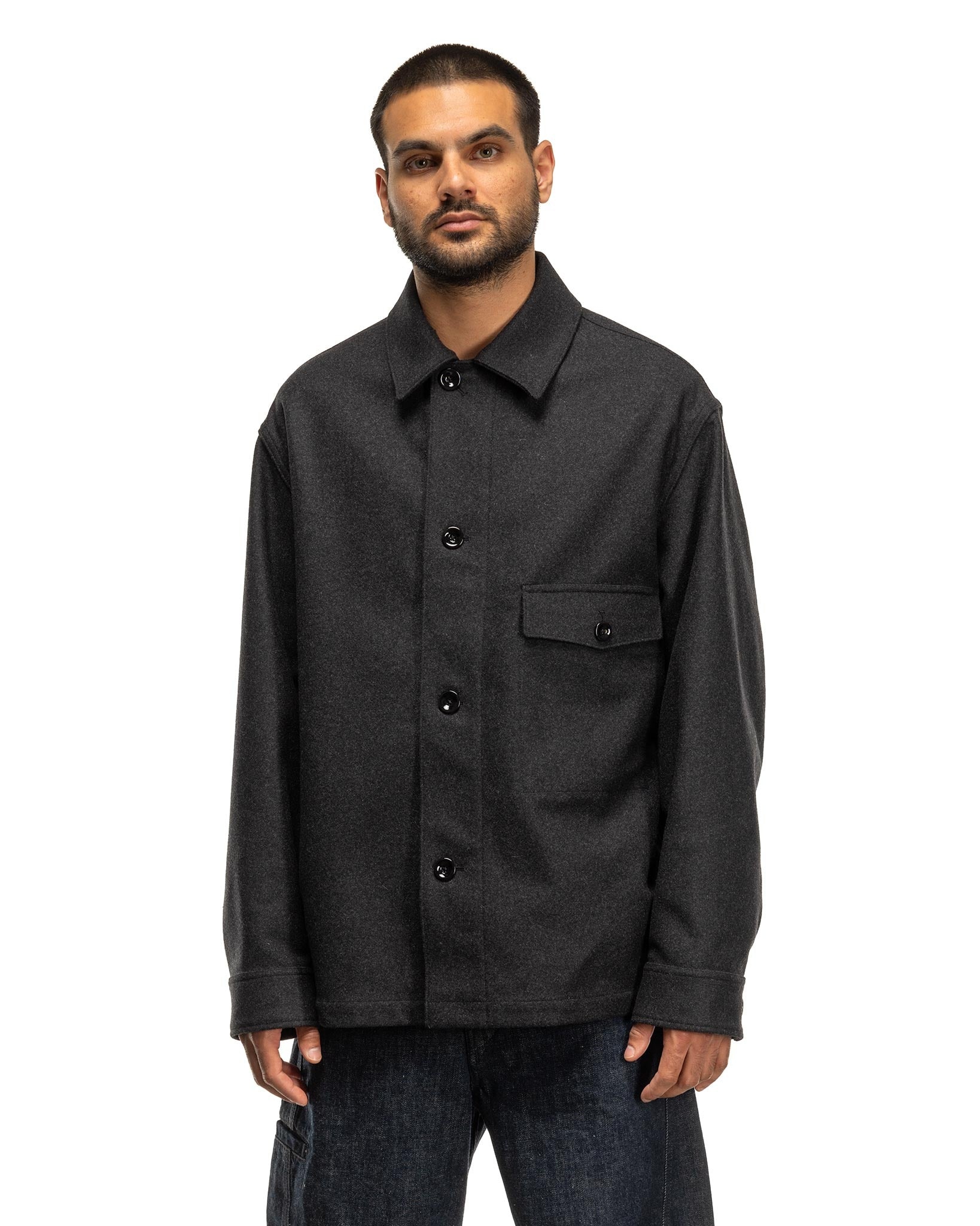 Lemaire One Pocket Overshirt Ash Black | havenshop | REVERSIBLE