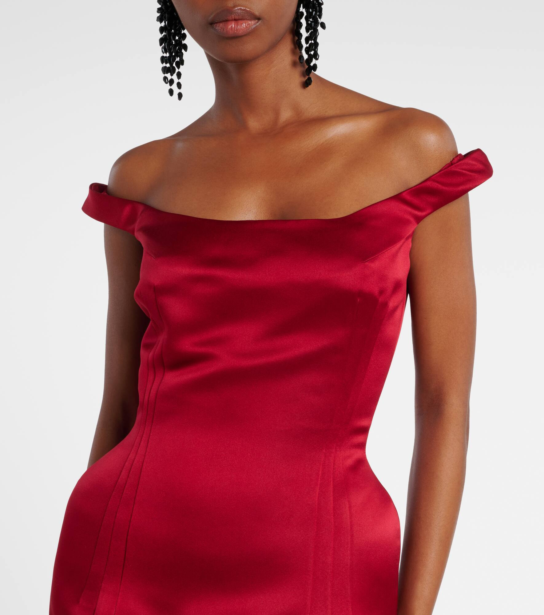 Off-shoulder silk satin midi dress - 4