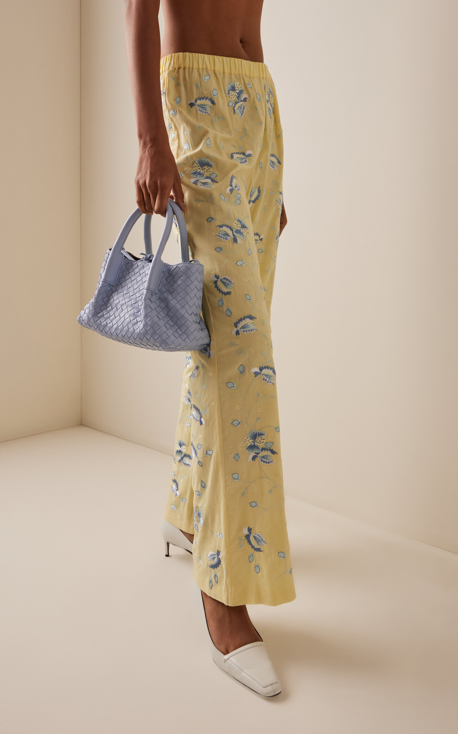 Pauline Cropped Embroidered-Cotton Flared Pants yellow - 3