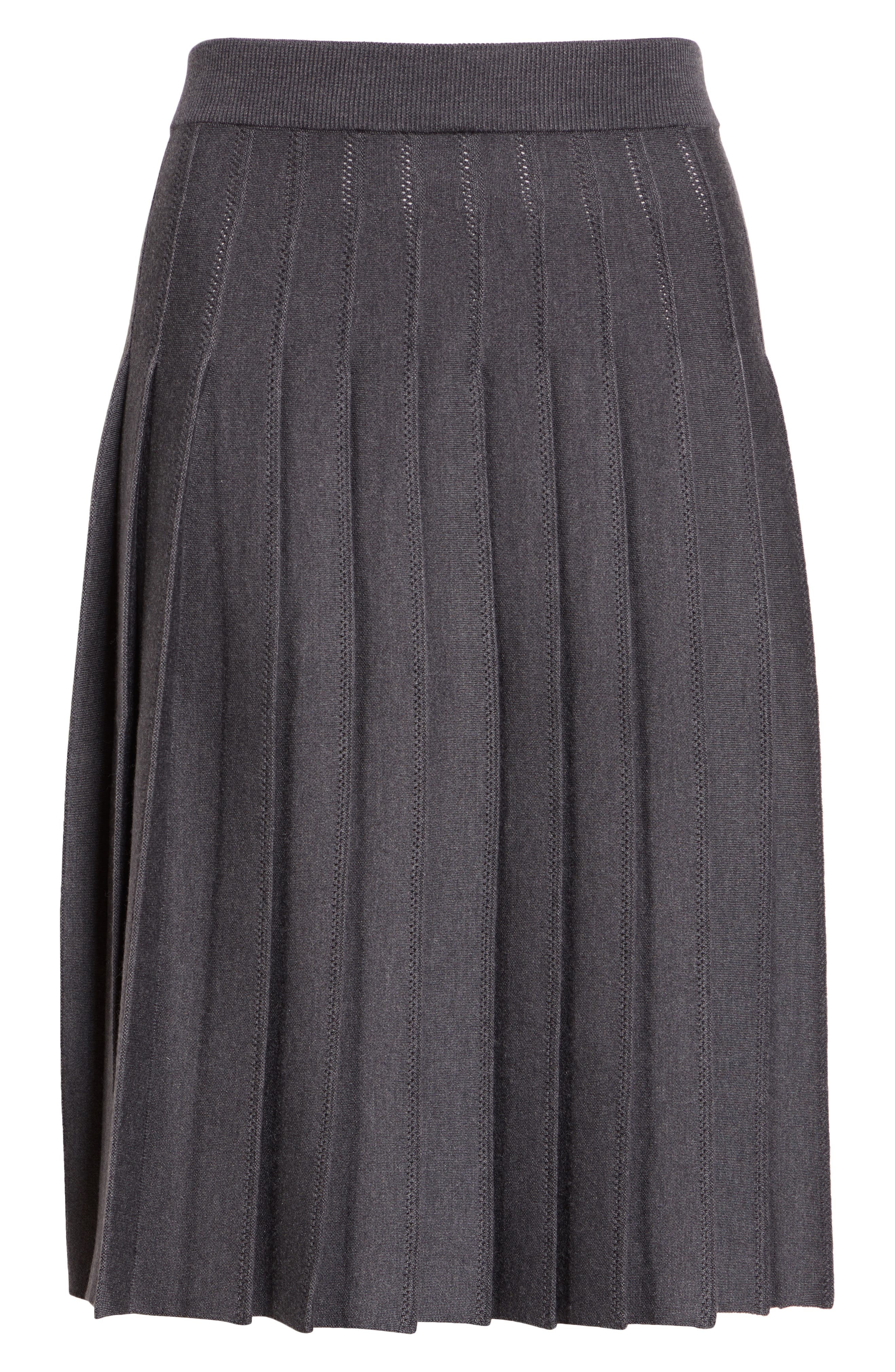 Thom Browne Pointelle Pleated Wool & Silk Skirt in Medium Grey at Nordstrom - 6