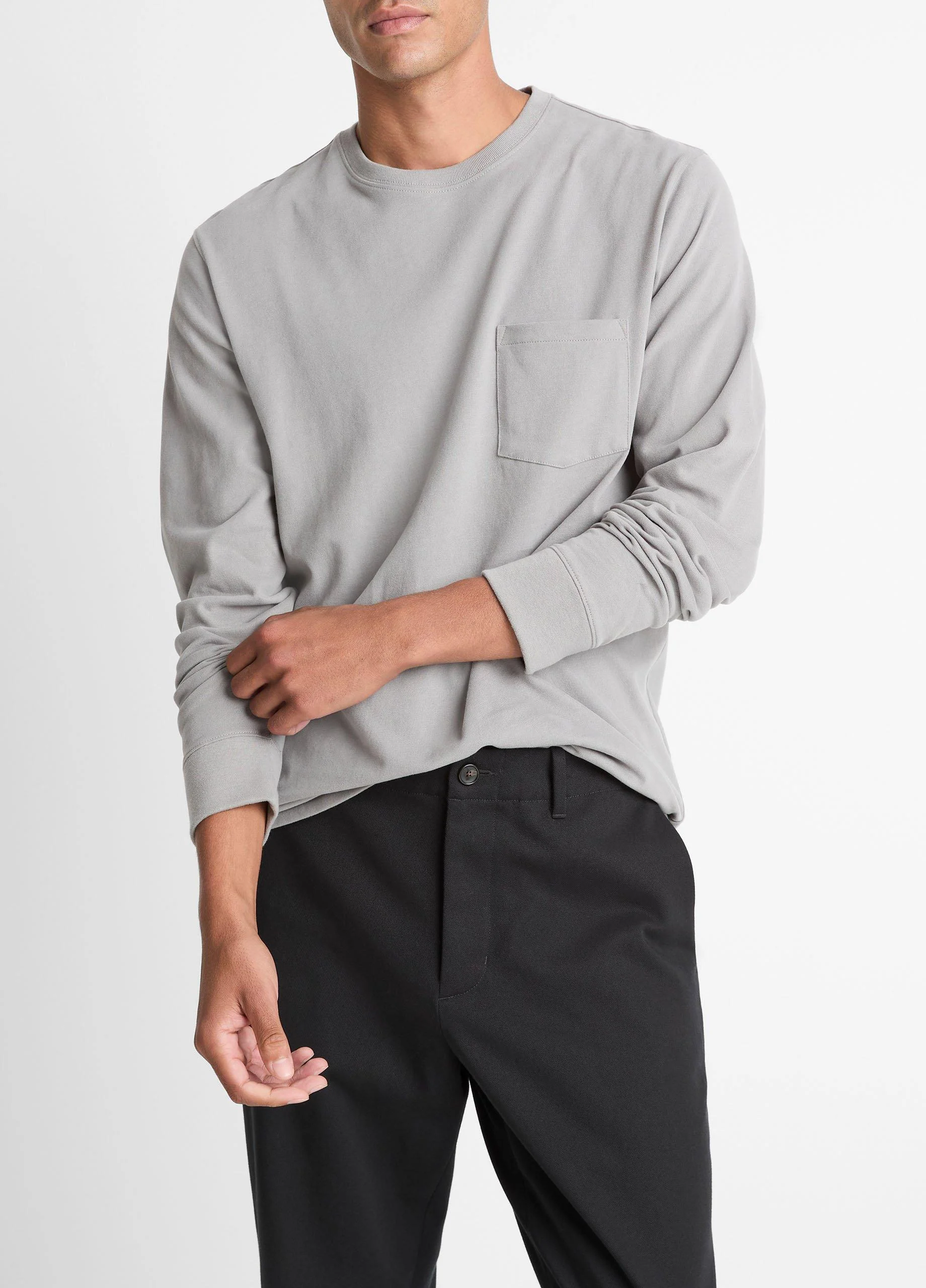 Sueded Jersey Long-Sleeve Pocket T-Shirt - 1