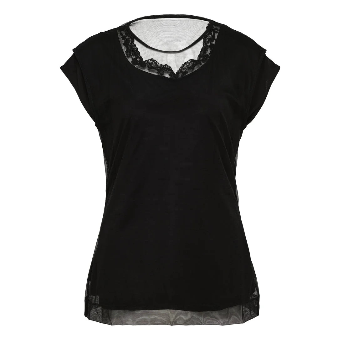 Layered Liquid Cap Sleeve Lace Top - 1