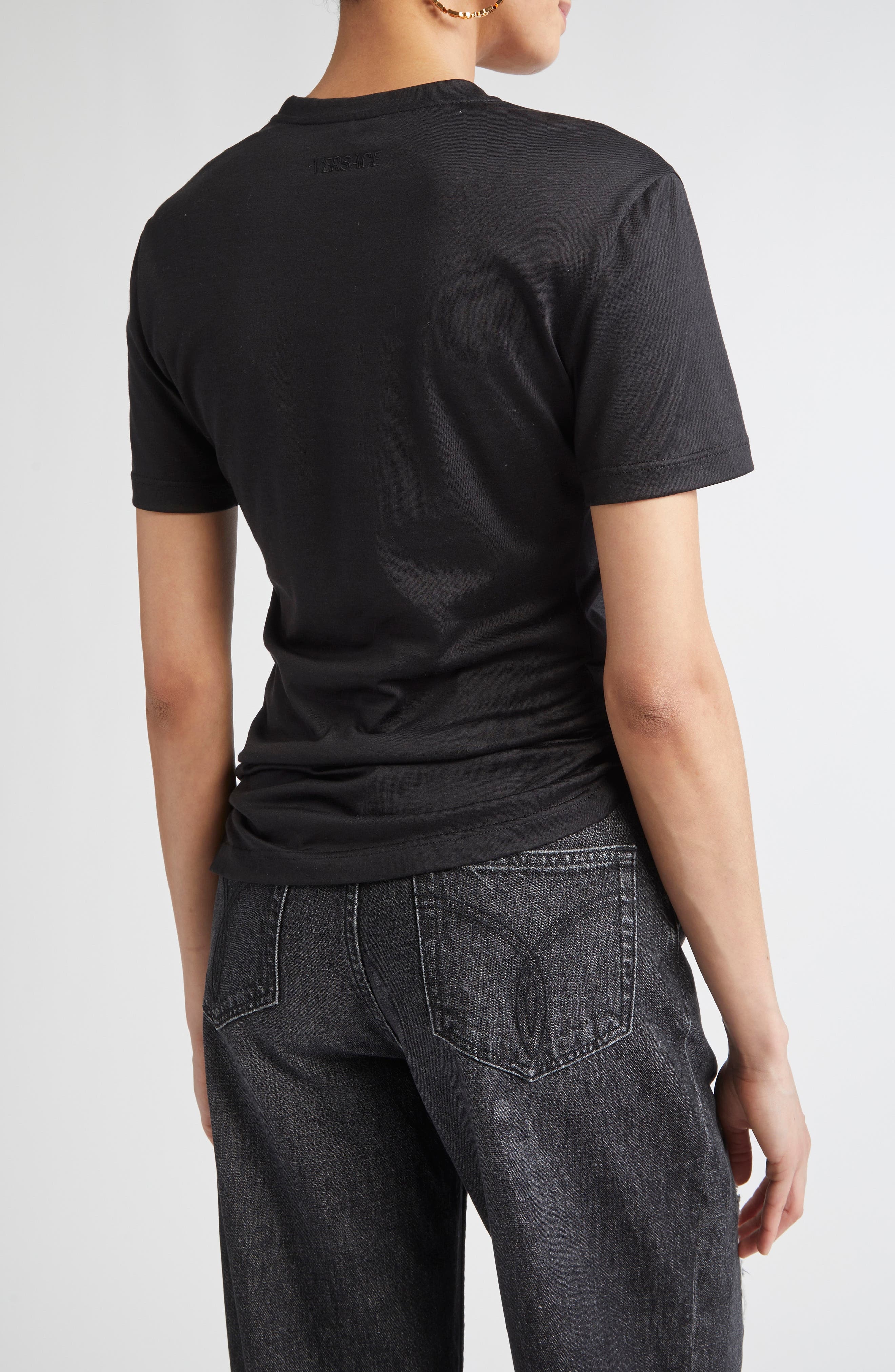 Versace Safety Pin Silk & Cotton T-Shirt in Black at Nordstrom - 3