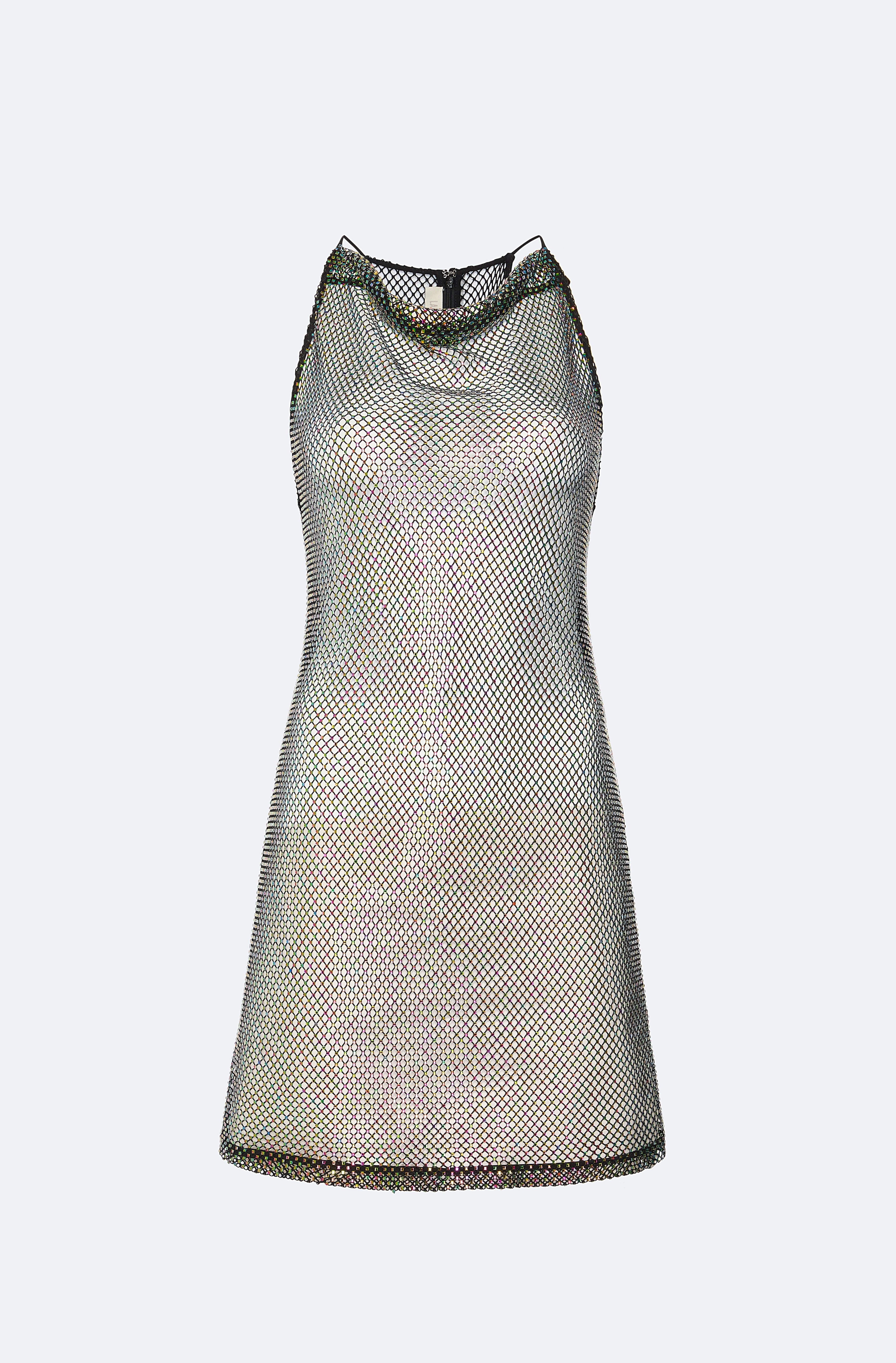 Rhinestone Mesh Cowl Neck Mini Dress - 1