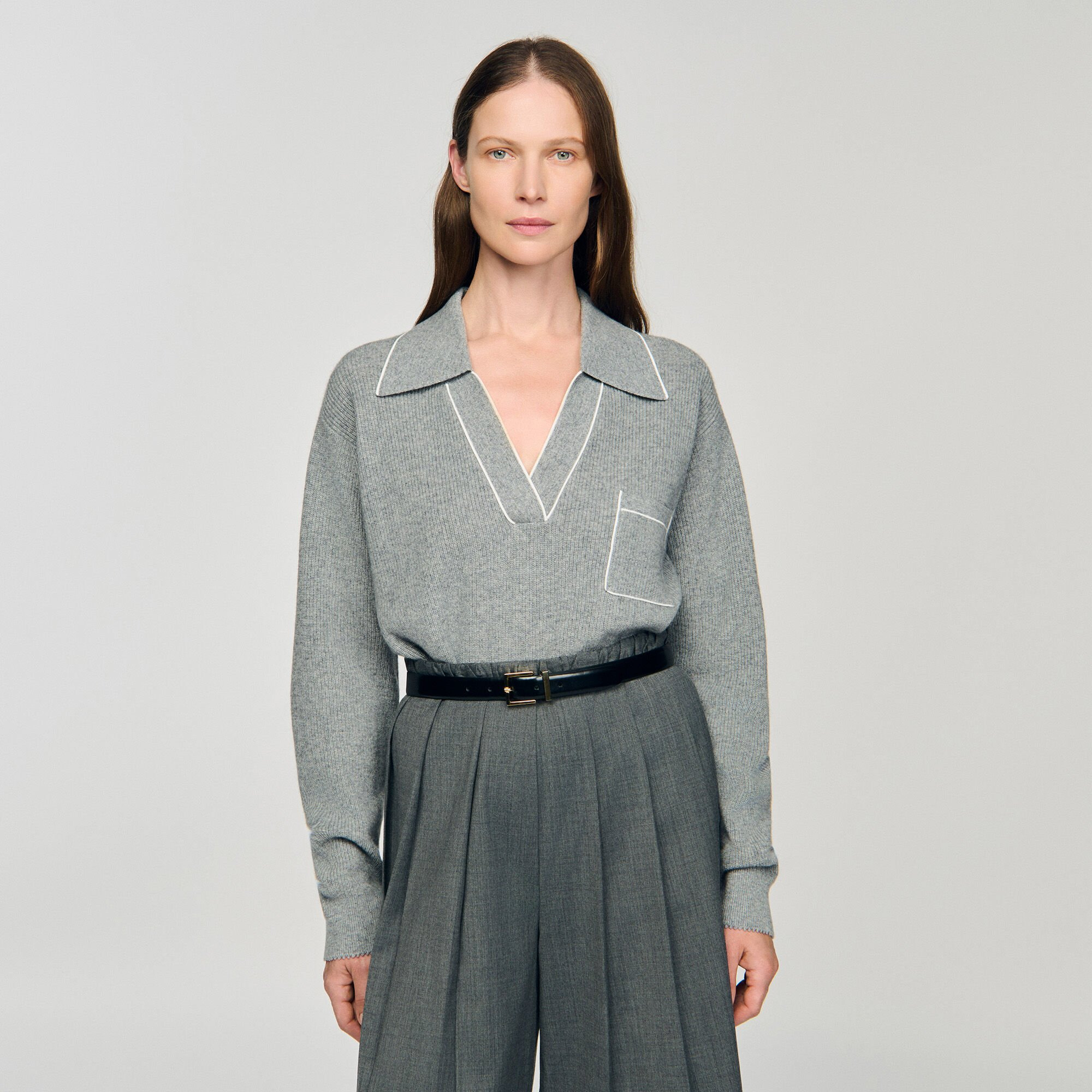 OPEN POLO-COLLAR NECK SWEATER - 4