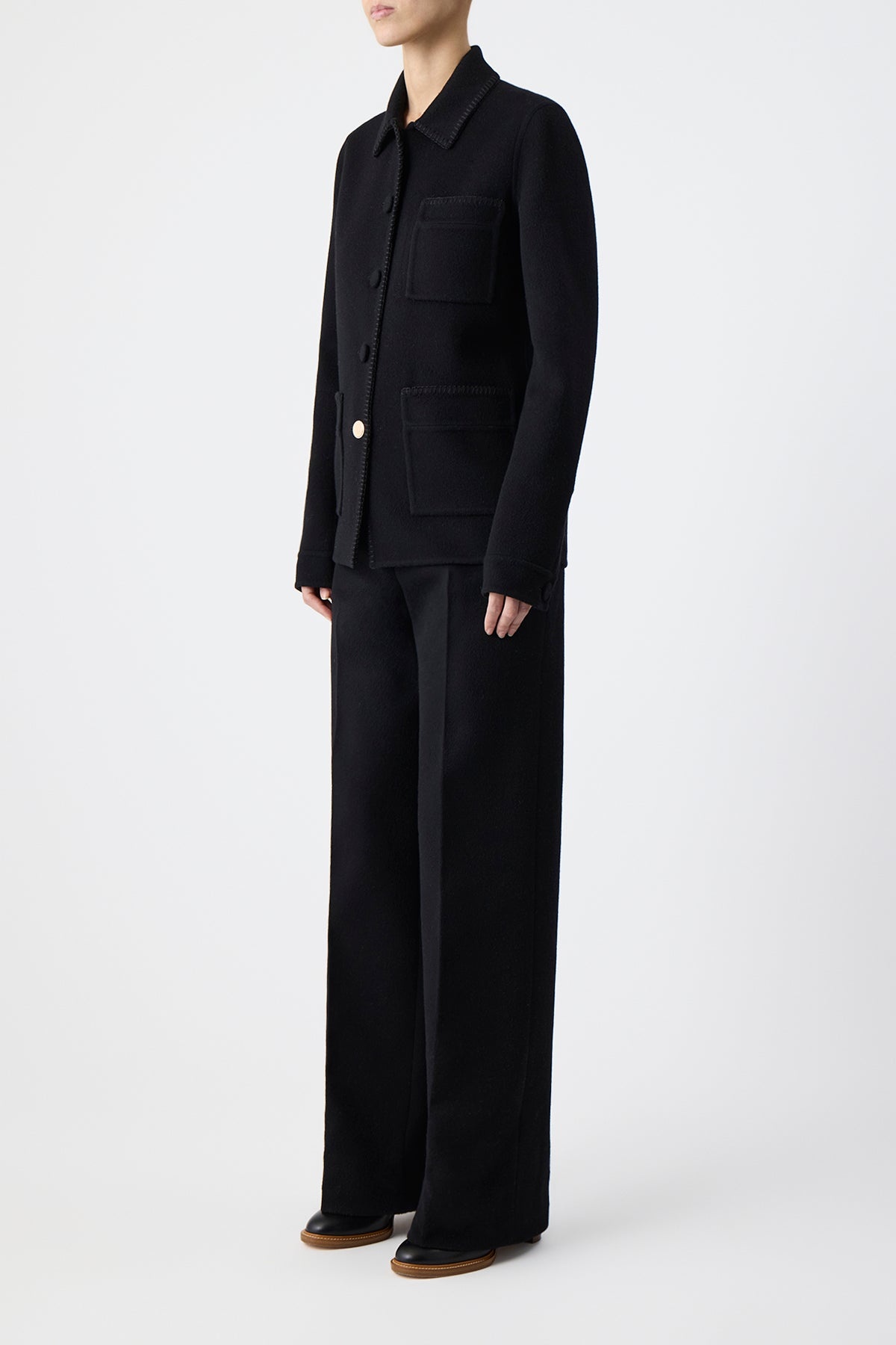 Ulu Chore Jacket in Black Double-Face Recycled Cashmere - 3