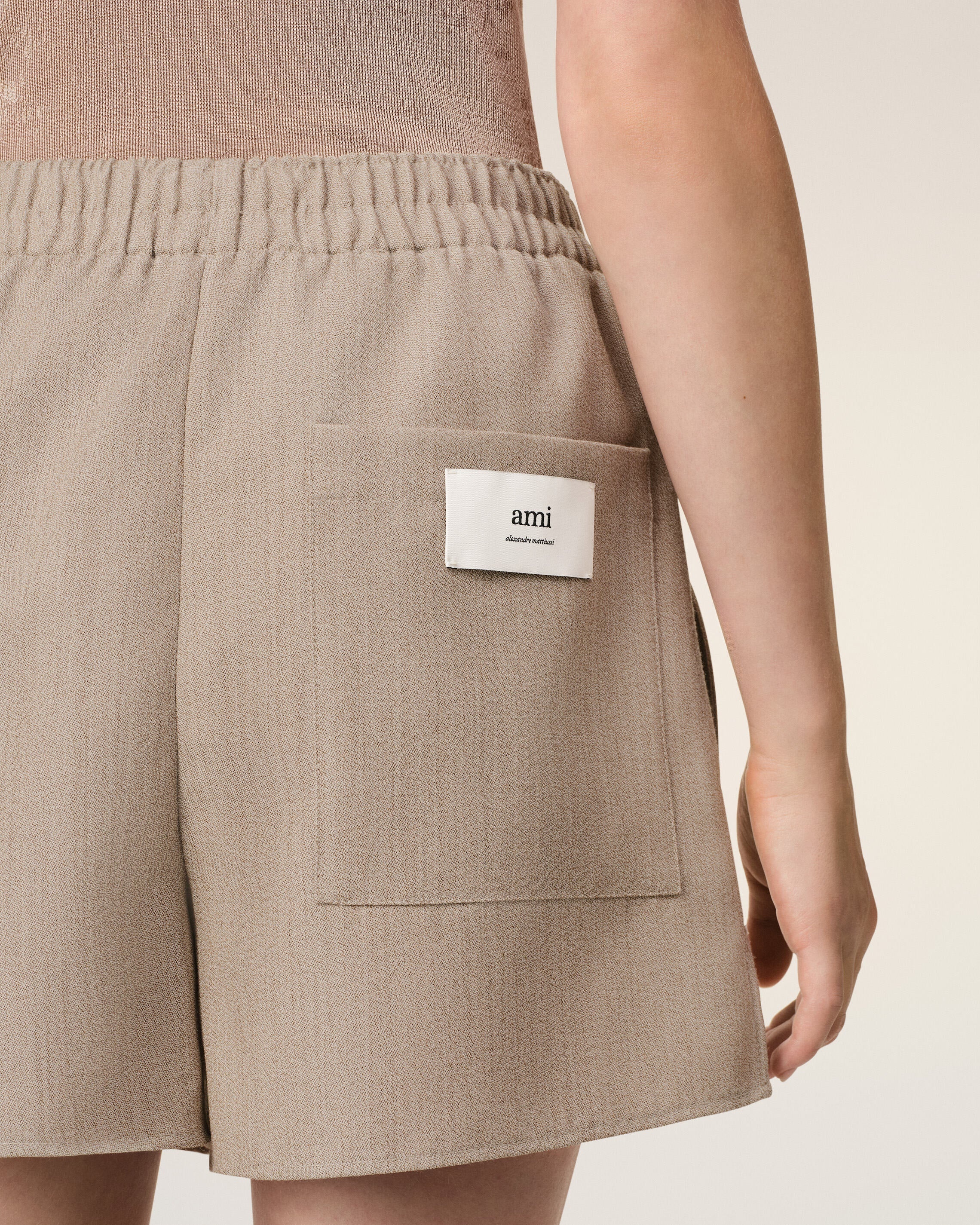 BEIGE WOOL ELASTICATED SHORT - 5