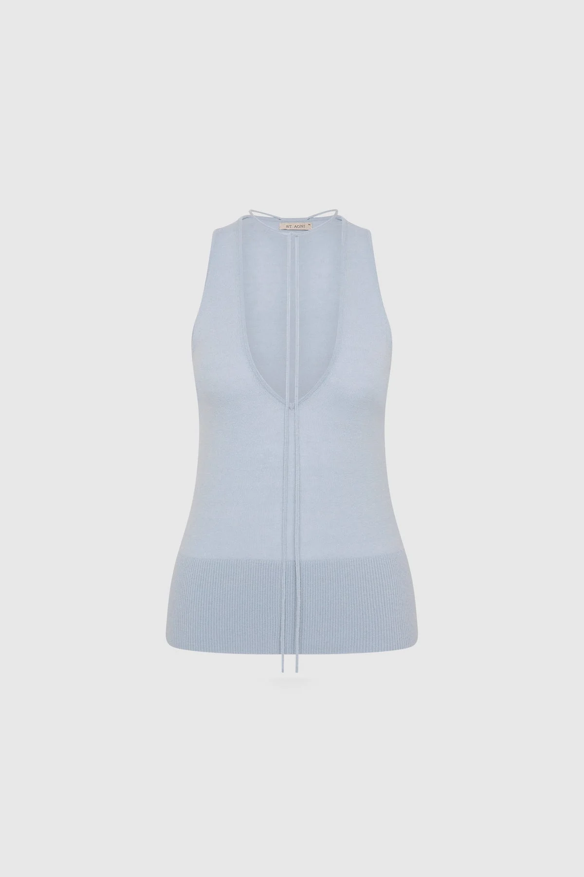 Plunge Rouleau Knit Tie Top - Light Steel - 1