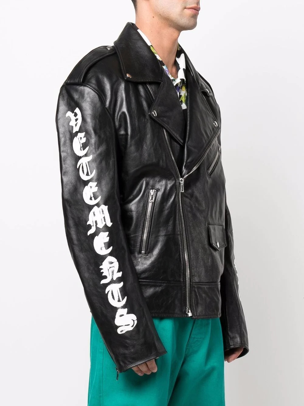 spray-paint logo biker jacket - 4