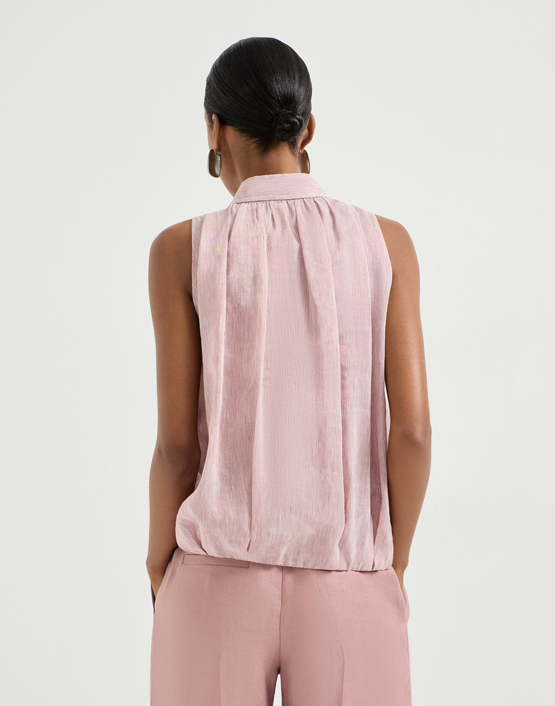 Striped linen and silk organza sleeveless shirt 3