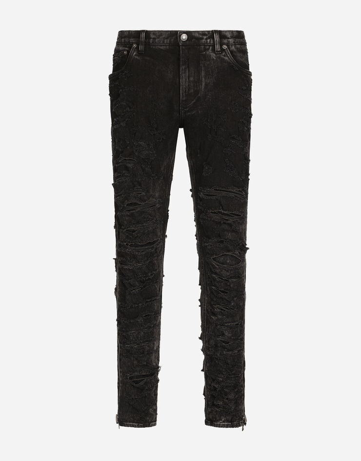 Loose black wash jeans with multiple rips - 3