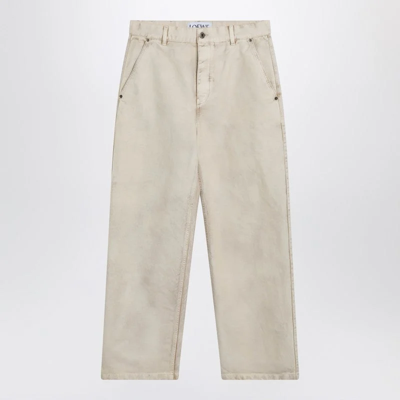 Loewe Beige Vintage-Effect Cotton Trousers Men - 1