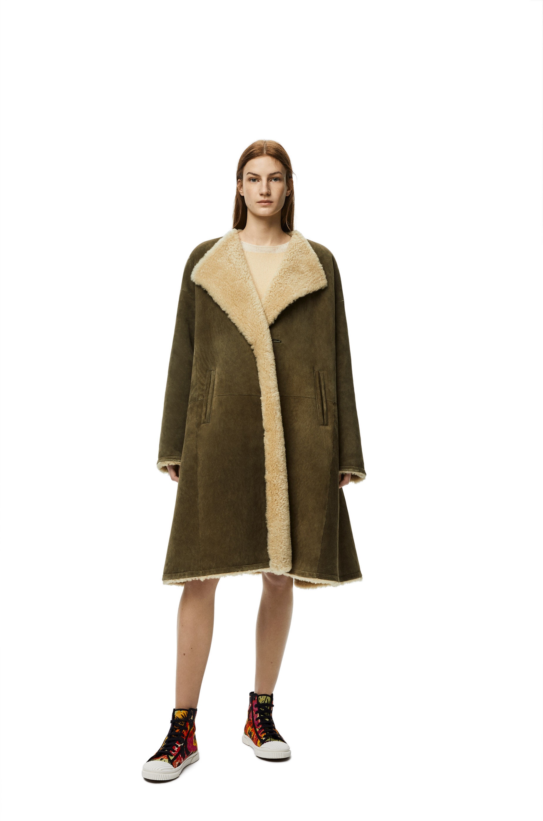Double layer coat in shearling and cotton - 2