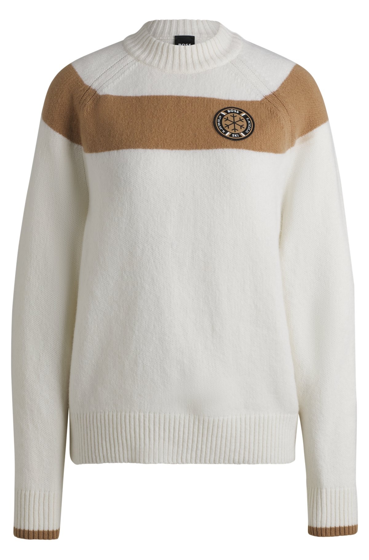 BOSS SKI VIRGIN-WOOL SWEATER WITH CAMEL STRIPES - 1