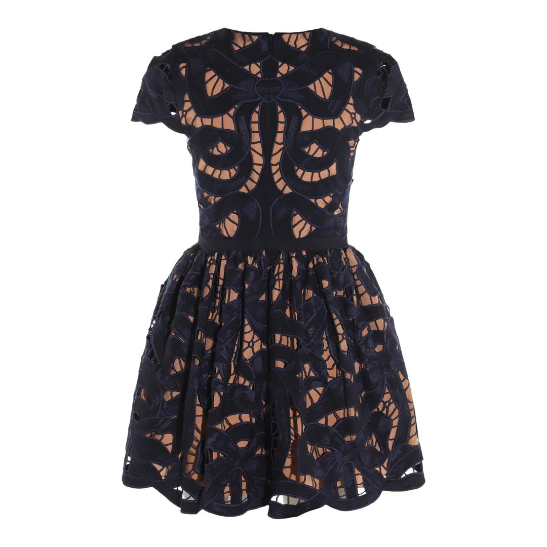 Navy Bow Embroidered Mini Dress - 3
