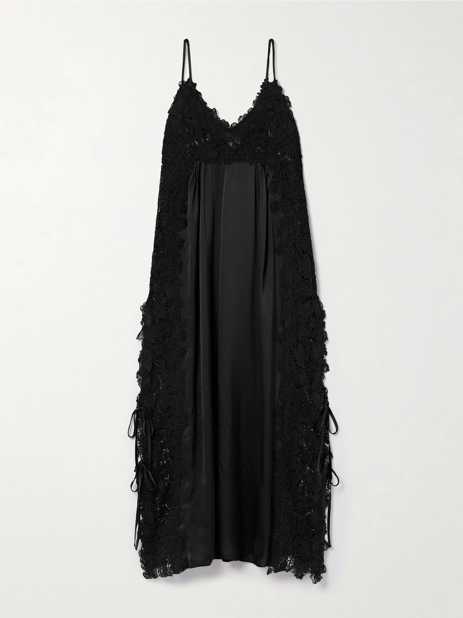 Somaly tie-detailed guipure lace and silk-satin midi dress Black - 1