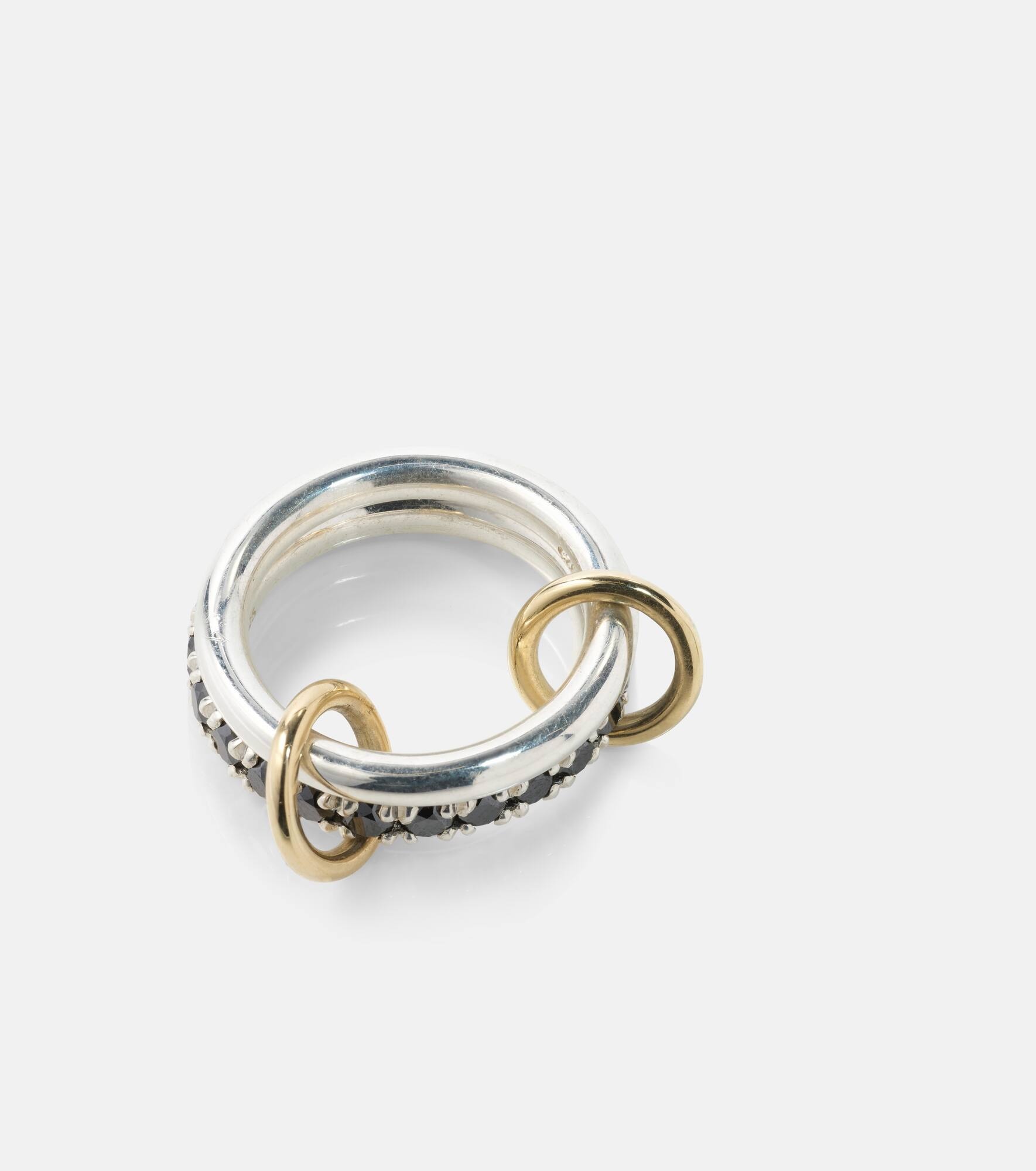 Enzo SG Noir sterling silver and 18kt gold linked rings with black diamonds - 4