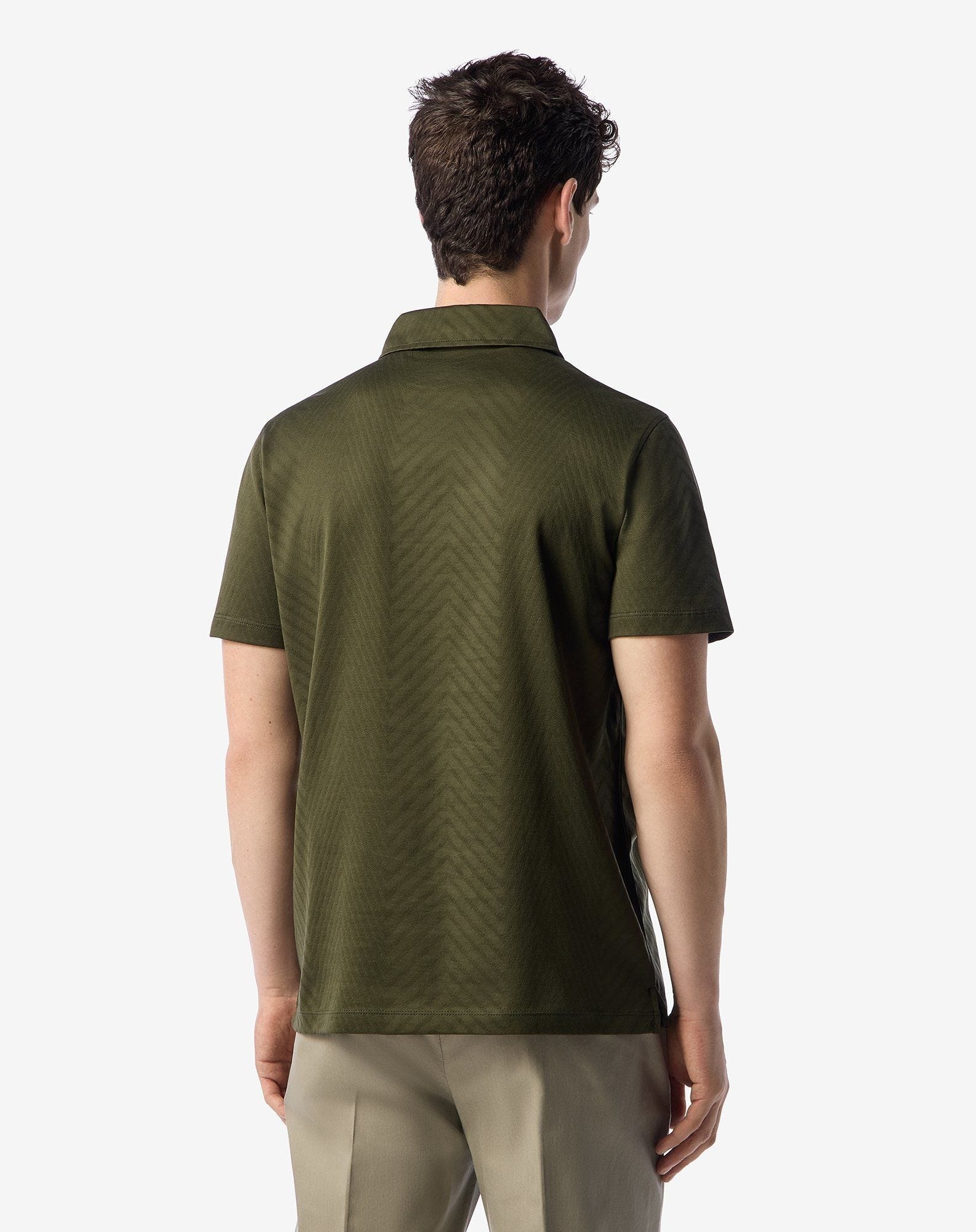 Green button-up lisle thread polo shirt - 3