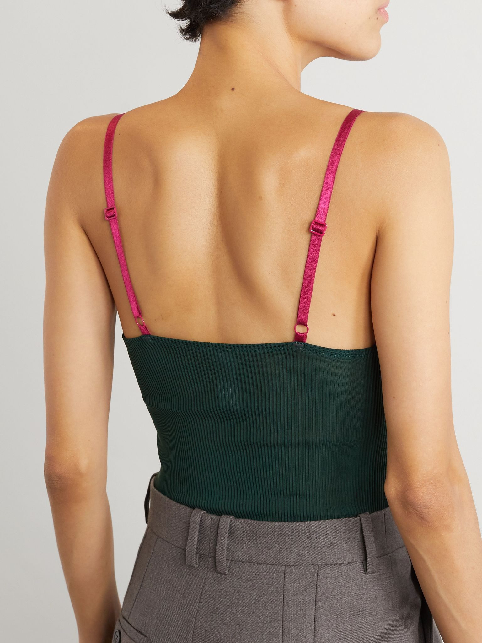 Lace-trimmed ribbed silk tank Black - 3