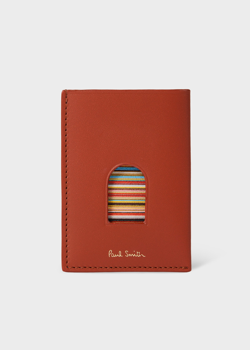 Brick Red Leather 'Signature Stripe' Thumb Hole Card Holder 1