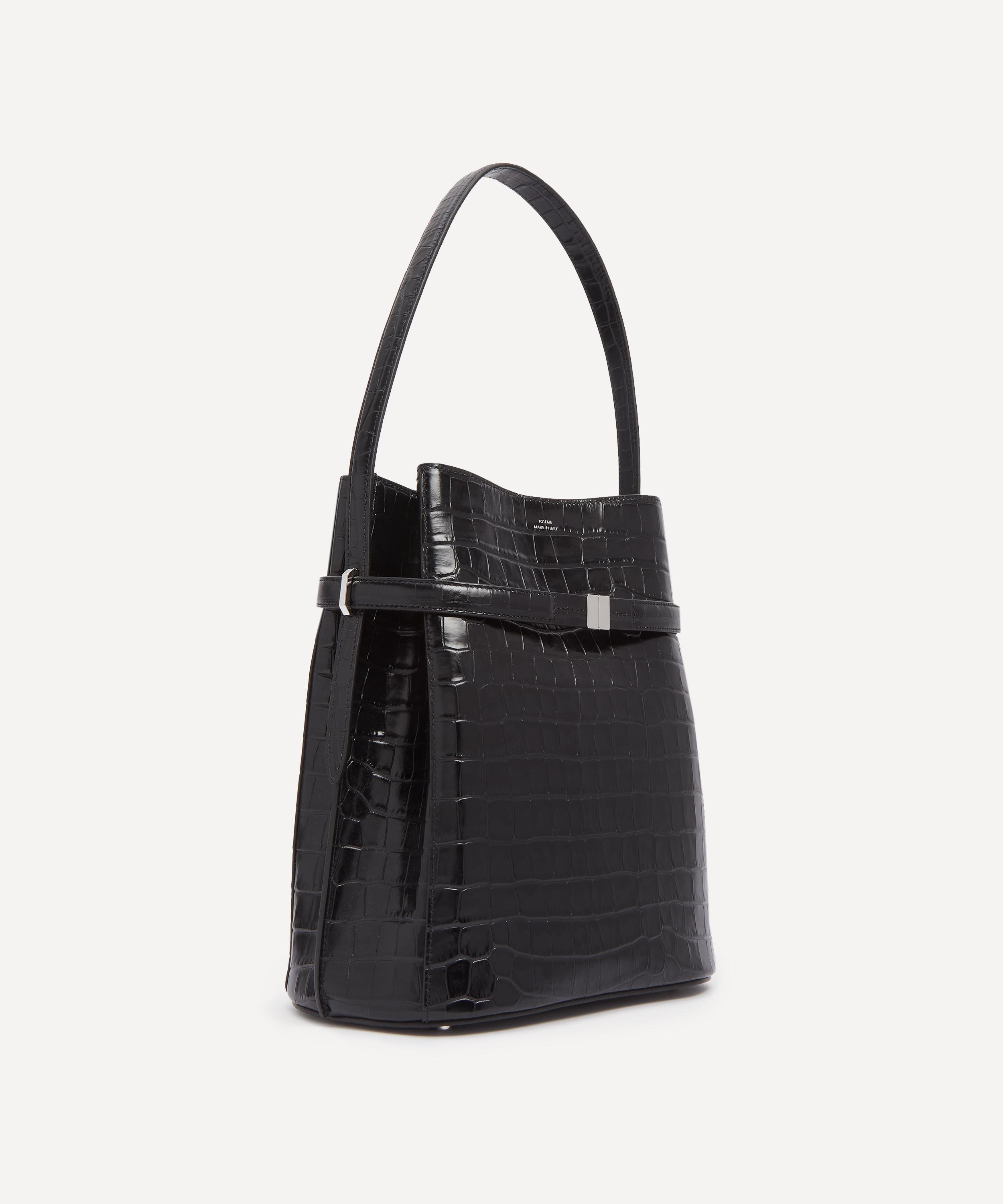 Belted Croc-Embossed Leather Bucket Bag - 3