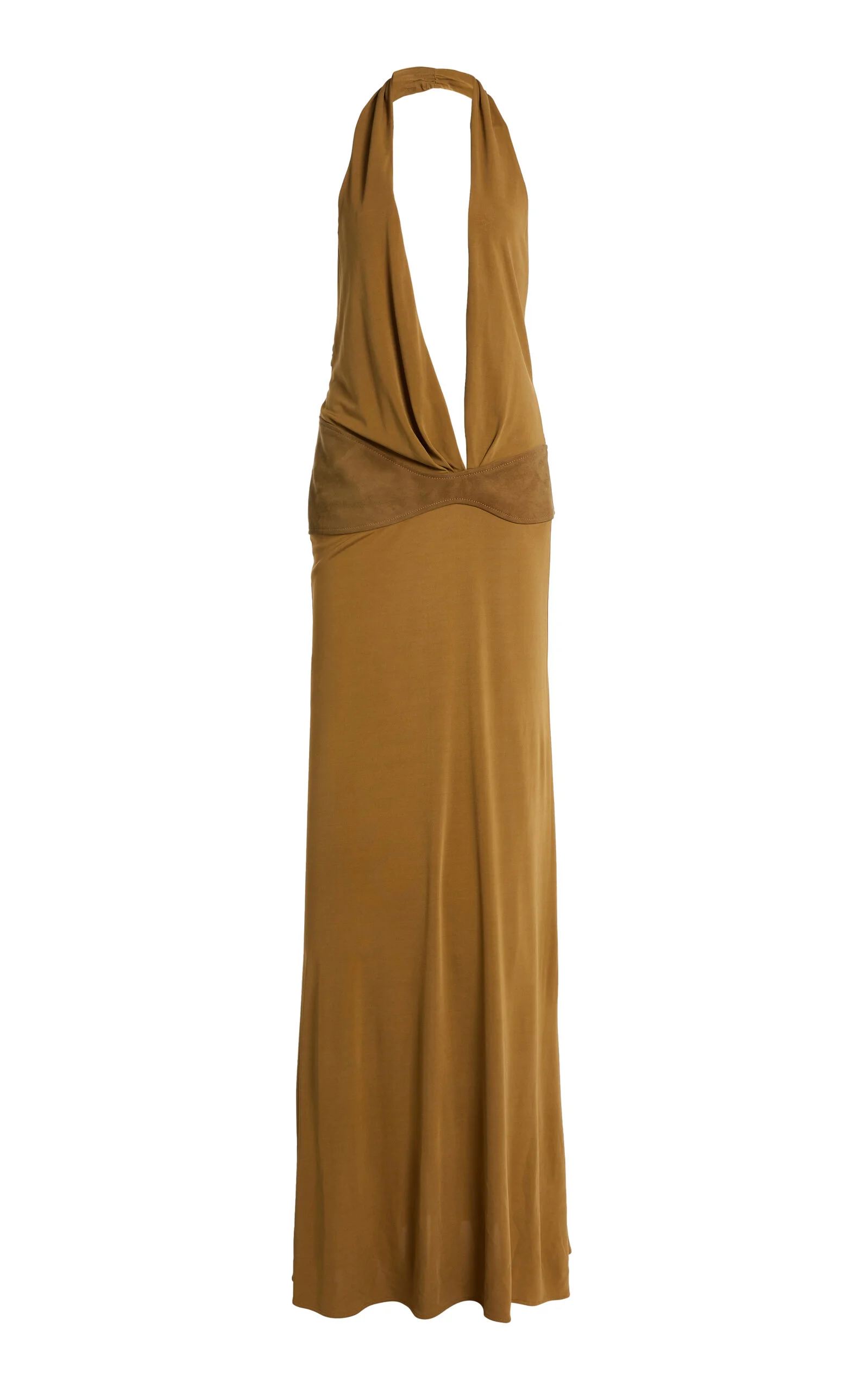 Contour Suede Belted Jersey Halter Gown neutral - 1