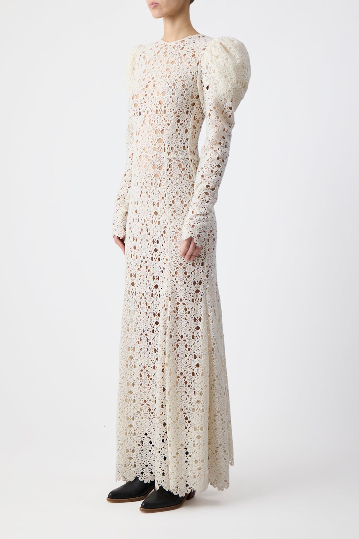 Lana Dress in Ivory Cashmere Lace - 6